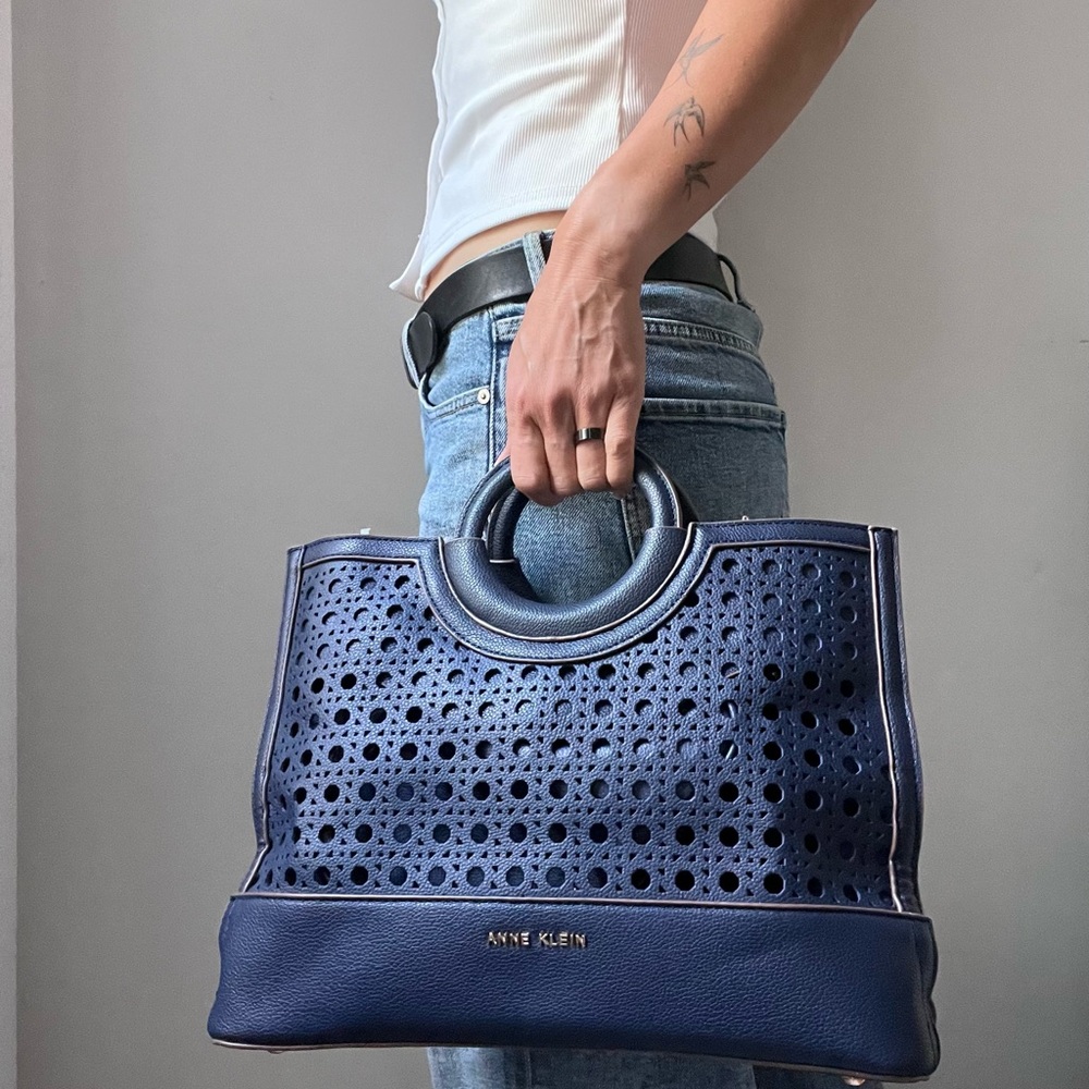 NWOT - Navy Perforated Tote Bag – With Adjustable Shoulder Strap